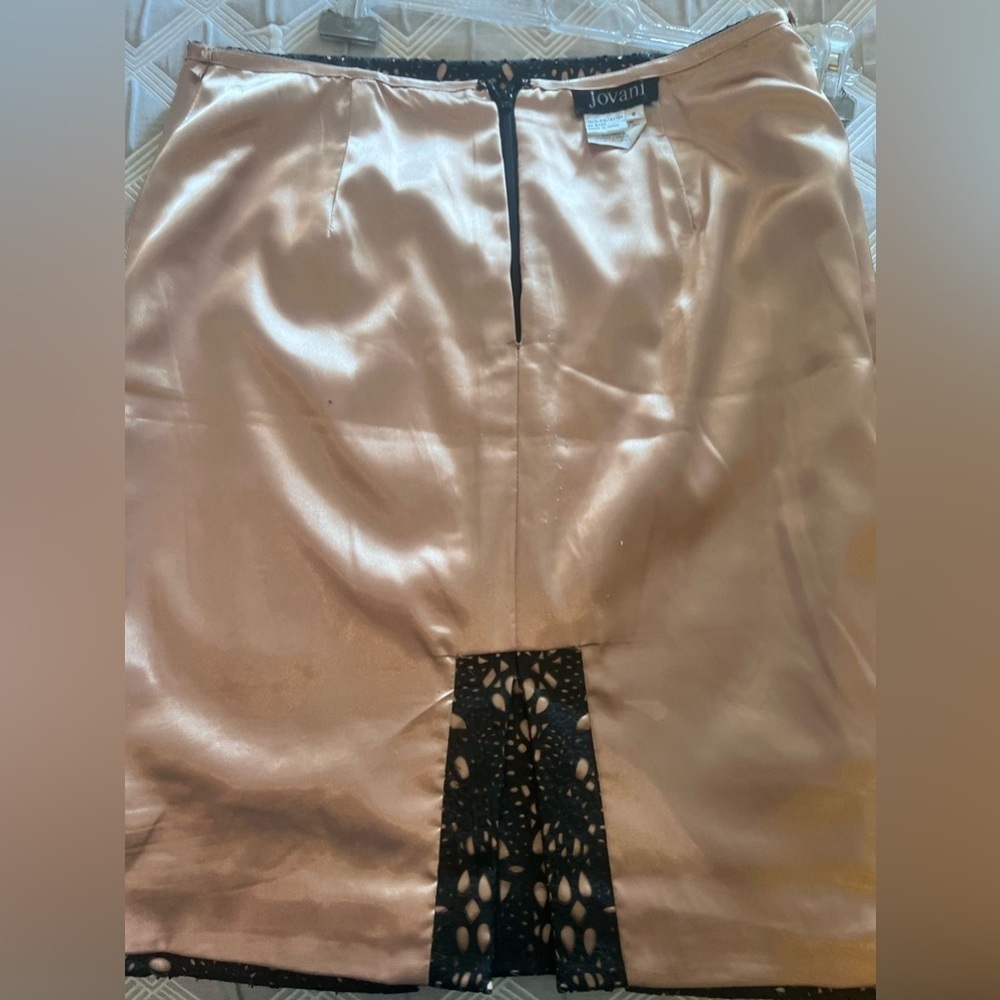 Jovani Black and cream  A-Line leather Cocktail Skirt - Picture 8 of 9